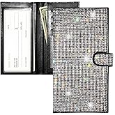 LIFUTOPIA Bling Rhinestone Checkbook Covers Silver- Glitter, Artifitial Diamond, ID Credit Card Holder, for Women, Gift, RFID Blocking, Register Personal, Wallet,with Pen Insert, with Divider
