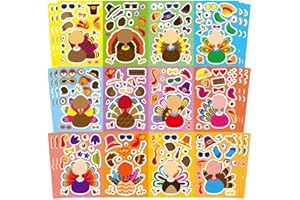 DUJAA Make A Turkey Stickers, 36 Sheets Make Your Own Turkey Stickers Thanksgiving Stickers for Kids Classroom Reward, Autumn Stickers Fall Theme Party Favor Thanksgiving Crafts for Kids,12 Desgins