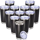 Eyasure 20 oz Tumbler with lid Double Wall Vacuum Insulated Tumblers Stainless Steel Coffee Mug Travel Coffee Tumbler Powder Coated Tumbler Cup Keep Hot&Cold - (Black 12 Pack)