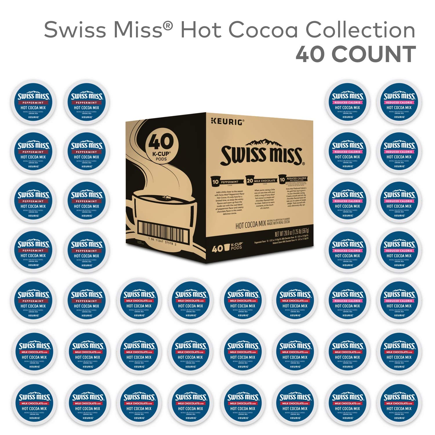 Swiss Miss Milk Chocolate Hot Cocoa Variety Pack, Keurig Single-Serve Hot Chocolate K-Cup Pods, 40 Count