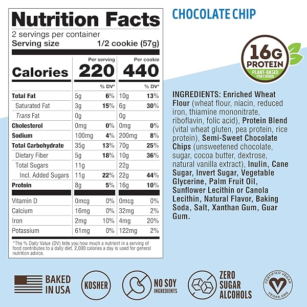 LENNY & LARRY’S THE COMPLETE COOKIE, CHOCOLATE CHIP, SOFT BAKED, 16G PLANT PROTEIN, VEGAN, NON-GMO, 4 OUNCE COOKIE (PACK OF 12)