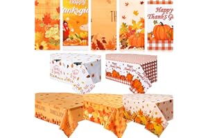 Remerry 10 Pcs Fall Leaf Tablecloths Plastic Table Cover Thanksgiving Rectangular Tablecloth 54 x 108 Inch Turkey Pumpkin Autumn for Harvest Festival Party (Pumpkin), Orange, red