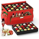 Ornament Storage Box, Large Christmas Ornament Storage Box, Stores 72 4'' Ornaments , Ornaments Storage Containers with 3 Trays, Durable and Portable, 600D Tear-Proof Material, Extra Pockets Red