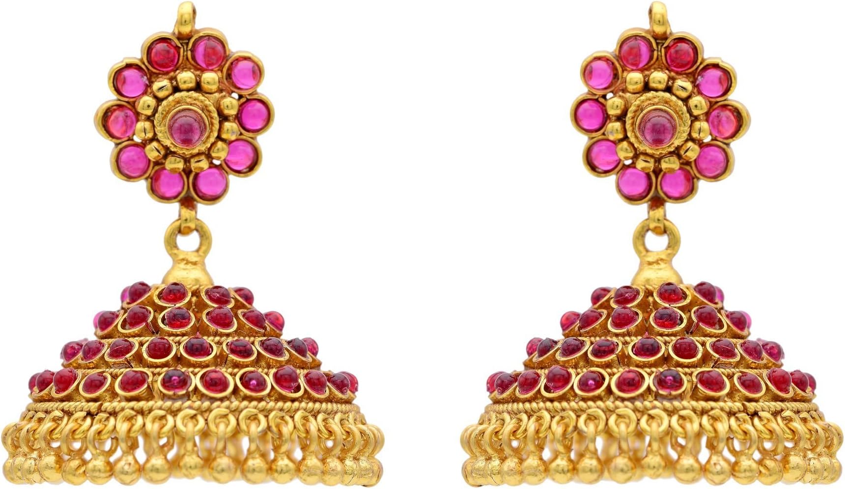 Hyderabad Jewels Girls' Antique Golden Red Stones Jhumka Red