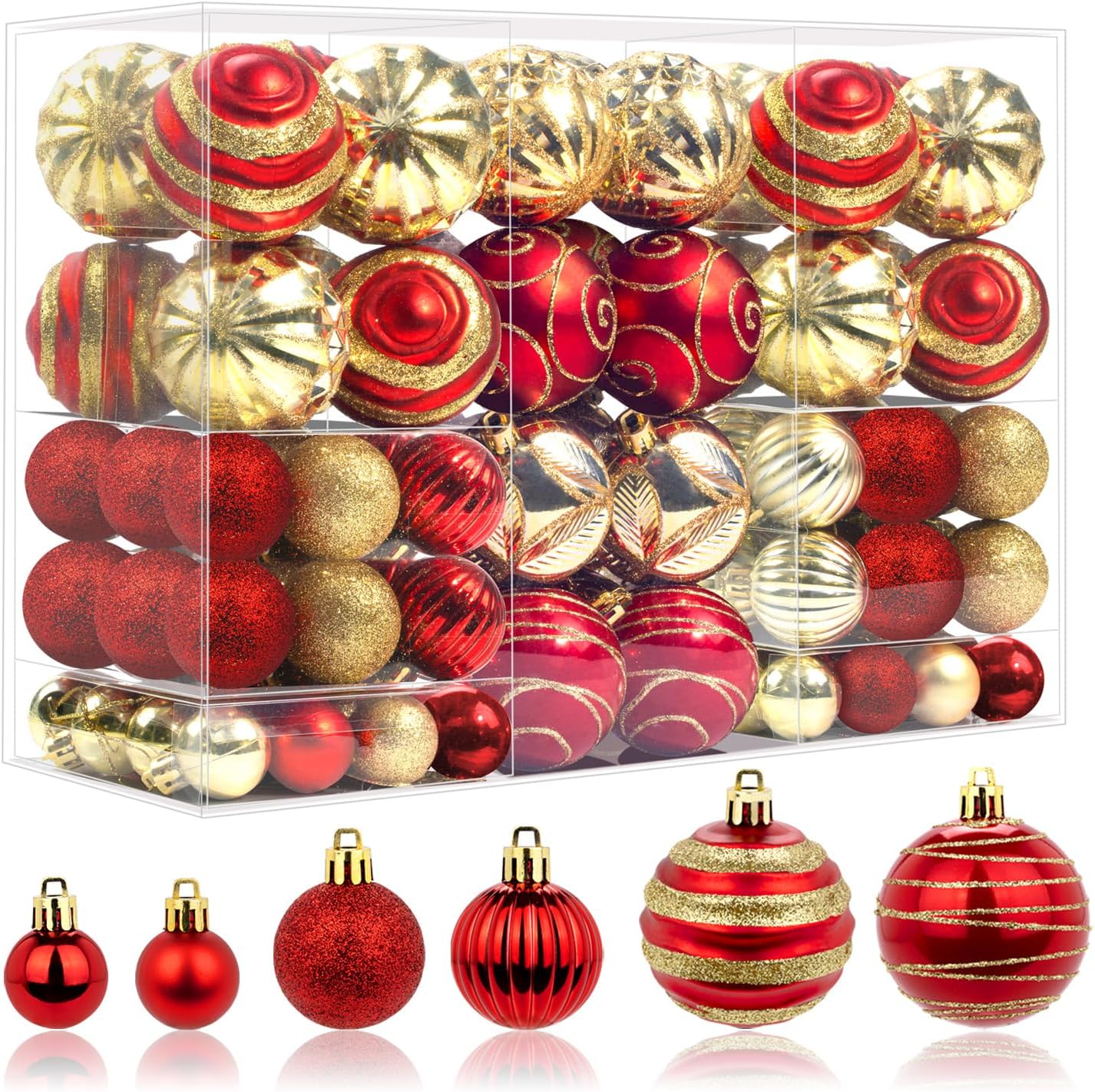 Ornaments - 100 Pcs Christmas Ball Ornaments Set, Red and Gold Xmas Tree Decoration, Shatterproof Decorative Hanging Balls with Loop for Christmas Party Holiday Wreath Garland Home Decor