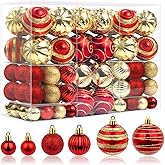 100 Pcs Christmas Ball Ornaments Set, Red and Gold Xmas Tree Decoration, Shatterproof Decorative Hanging Balls with Loop for Christmas Party Holiday Wreath Garland Home Decor