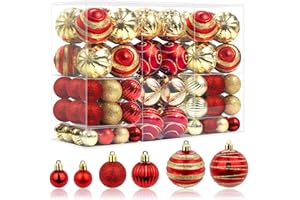 WHGJ 100 Pcs Christmas Ball Ornaments Set, Red and Gold Xmas Tree Decoration, Shatterproof Decorative Hanging Balls with Loop for Christmas Party Holiday Wreath Garland Home Decor