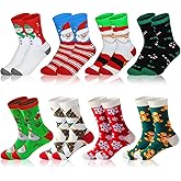 Geopty 8 Pairs Fun Christmas Socks for Adults Bulk, Funny Xmas Gifts for Women Men Novetly Crew Cotton Holiday Sock Set