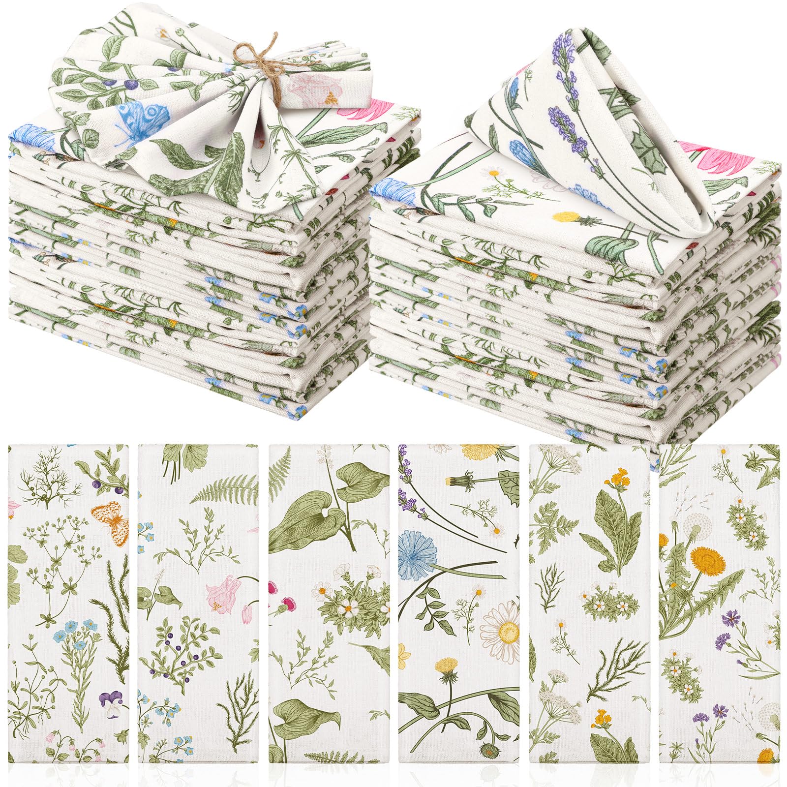 Photo 1 of Funnymoom 36 Pcs Herbs and Wild Flowers Cloth Napkins Floral Plants Reusable Napkins Country French Toile Dinner Soft Absorbent for Summer Holiday Party