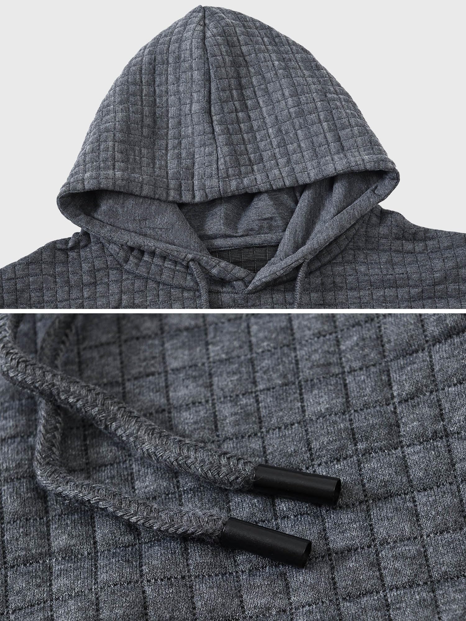 YuKaiChen Pullover Herren Arbeitspullover Waffel-Stoff Fleece Hooded Sweat Sweatshirt Grau L 4