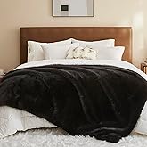 L'AGRATY Faux Fur Throw Blanket: 60''x 80'' Luxury Fluffy Plush Thick Faux Fur Blanket for Bed Couch Sofa - Cozy Soft Fuzzy Blankets for Women Man: Minky Couture Decoration Blanket (Black)
