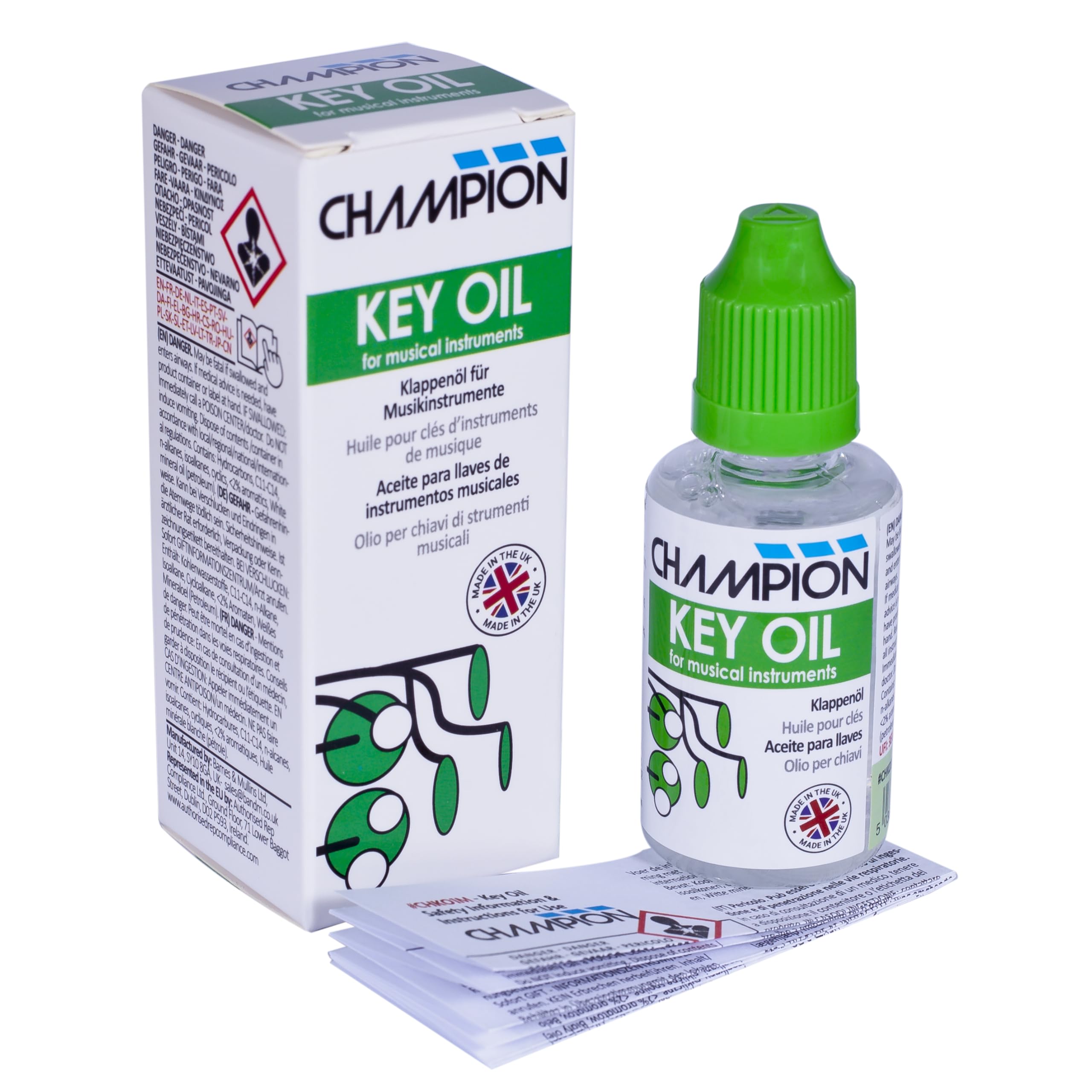 Champion key Oil Lubricant for Clarinet, Oboe, Bassoon, Flute & Saxophone Maintenance & Care. Made in the UK with Safe Caps (30ml) — image 1