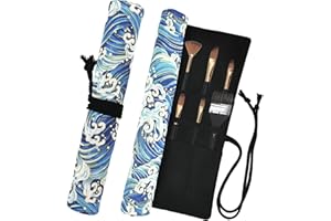 Funny live Paint Brush Holder Art Supplies, Artist Brush Holder & Art Supply Storage Organizer Roll-Up Case Bag, Protect Acrylic Oil Watercolor Paintbrushes (Blue Sea Wave-20 Slot Pockets)