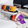 Vtopmart 2 Pack Hat Organizer for Baseball Caps, Clear Hats Holder Box with Drawer, Large Cap Storage with Sliding Tray, Stac