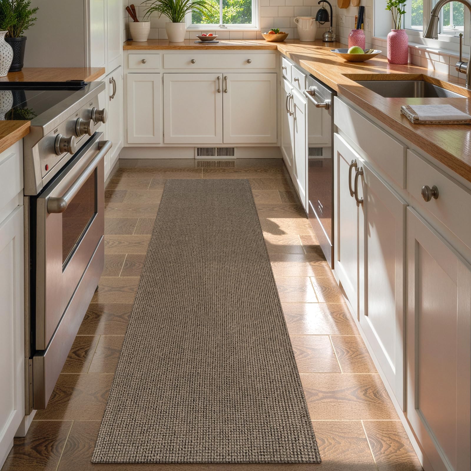 Photo 1 of Uphome Long Hallway Runner Rug, 2x8 Washable Boho Kitchen Rug Runner, Non Slip Braided Cotton Famhouse Entryway Runner Rug Low Pile, Stain Resistant Floor Runner for Hallways Bedroom, Black/Natural