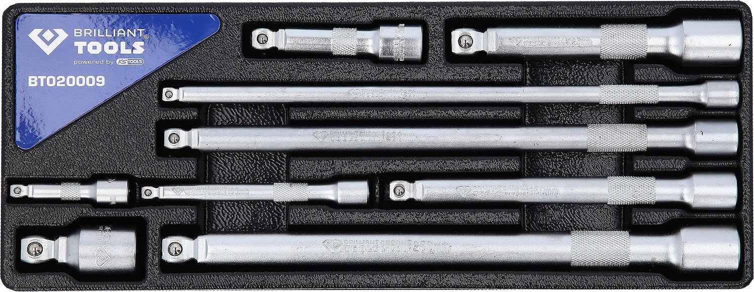 BRILLIANT TOOLS BT020009 Tilt Extension Set, 1/4 Inch, 3/8 Inch, 1/2 Inch, 9-Piece [Powered by KS Tools]