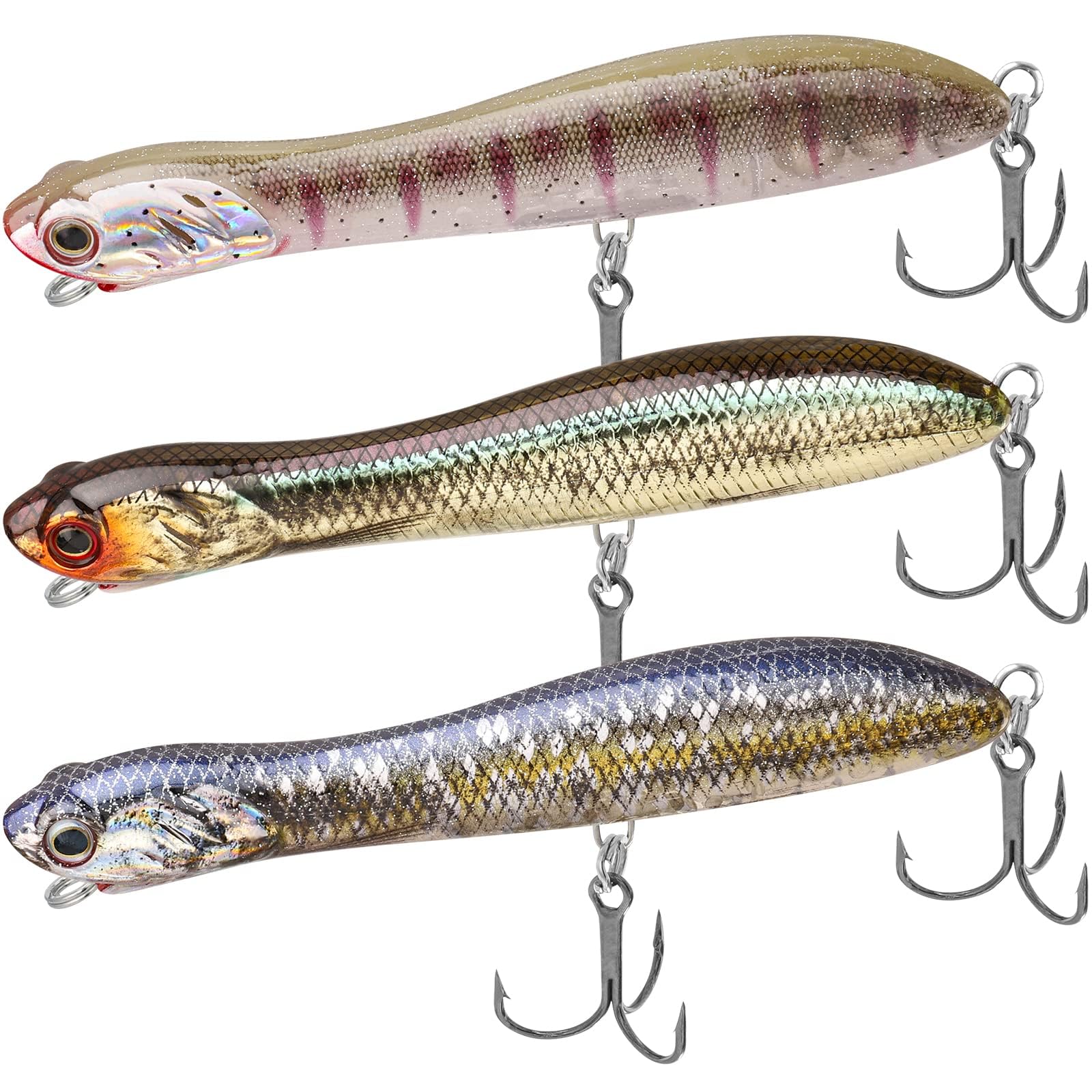 TRUSCEND Fishing Lures - Double Floating Rotating Tail Whopper Swimbaits Kit - Lifelike Teasers for Bass, Trout, Freshwater & Saltwater Fishing Gifts for Men
