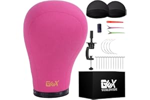 GEXWORLDWIDE GEX 20"-24" Canvas Cork Wig Block Mannequin Head for Wig Making Drying Styling Display with Table C Clamp Stand Holder (Rosy 22")