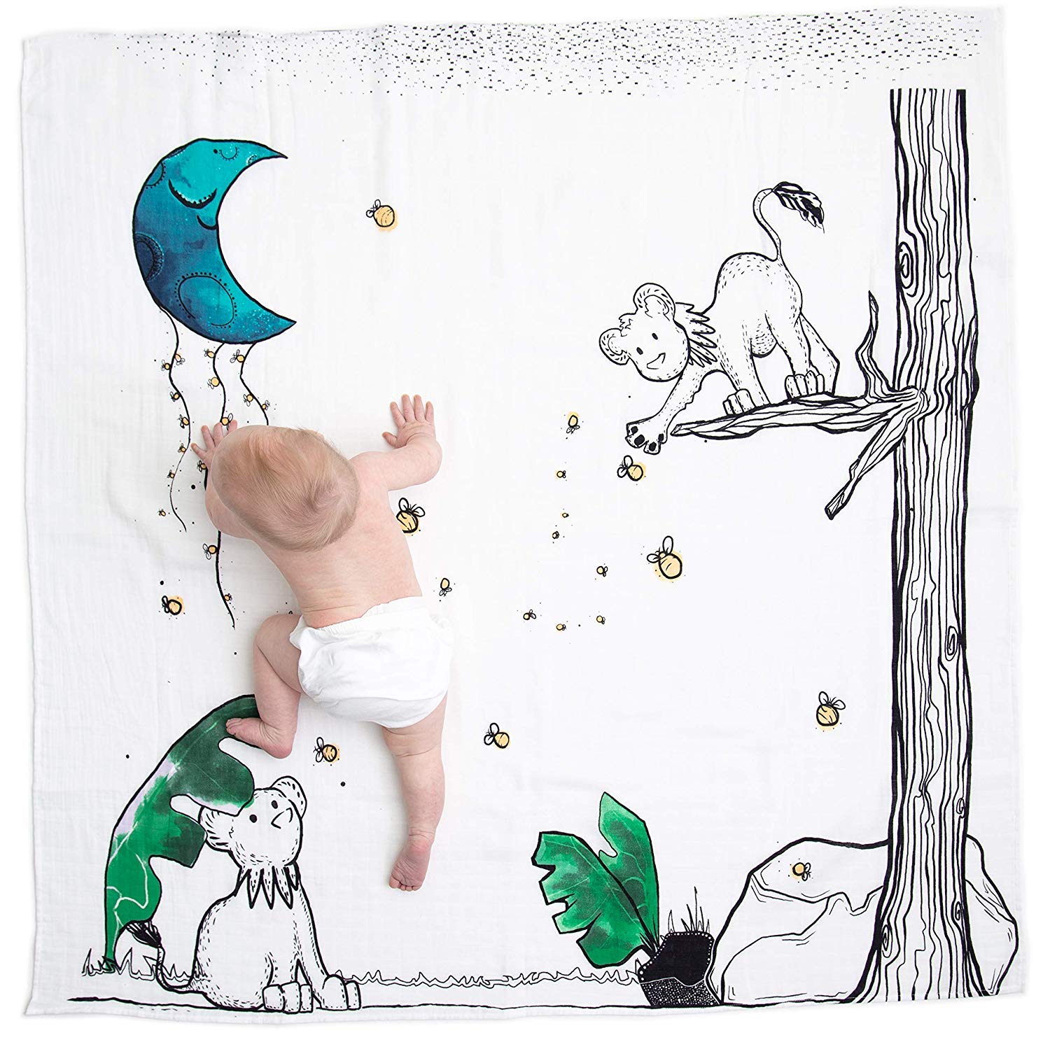 JumpOff Jo Baby Blanket Swaddle, Hypoallergenic, 100% Cotton Baby Muslin Blanket with Original Storytelling Designs - 47