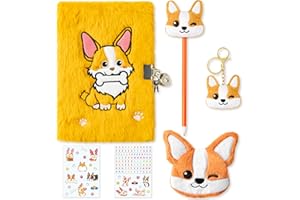 CY2SIDE Corgi Dog Diary Set - 6PCS Corgi Diary with Lock and Keys for Girls, Corgi Plush Secret Journal Diary Journaling Set for Writing, Make Your Own Scrapbook with Crafts Idea Gift for Teen Girls