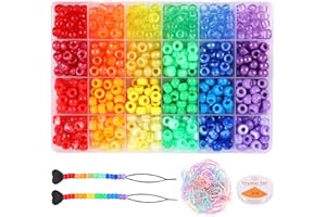 MISS RABBIT Pony Beads Bracelet Making Kit, Rainbow Kandi Beads for Jewelry Making DIY, Hair Beads for Braids for Women with Hair Beaders Rubber Bands Elastic String, Ideal Gift