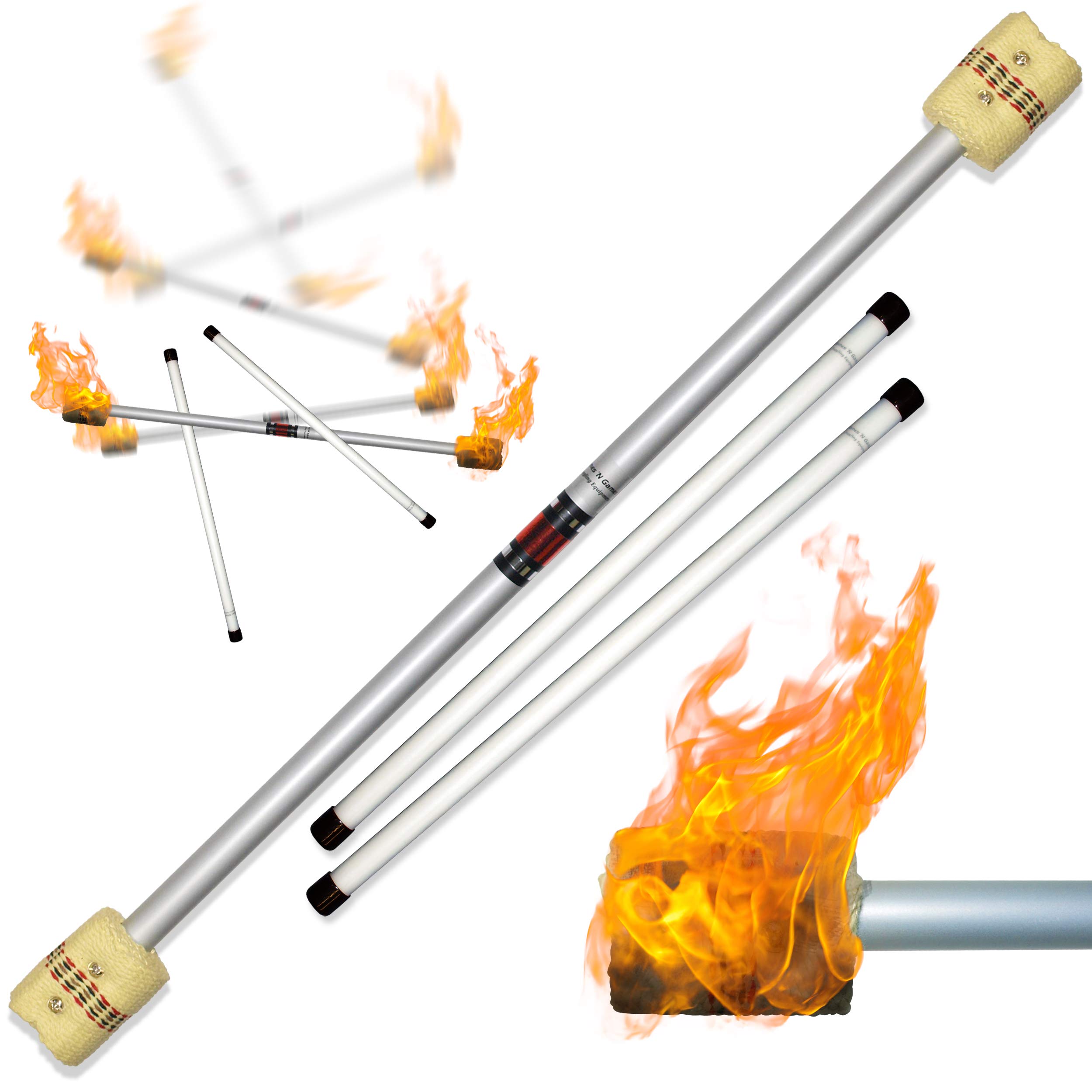 Flames 'N Games FIRE Devil Stick Set (65mm Wicks) WOODEN Sticks! Juggling Devil sticks for Beginners & Pro's!