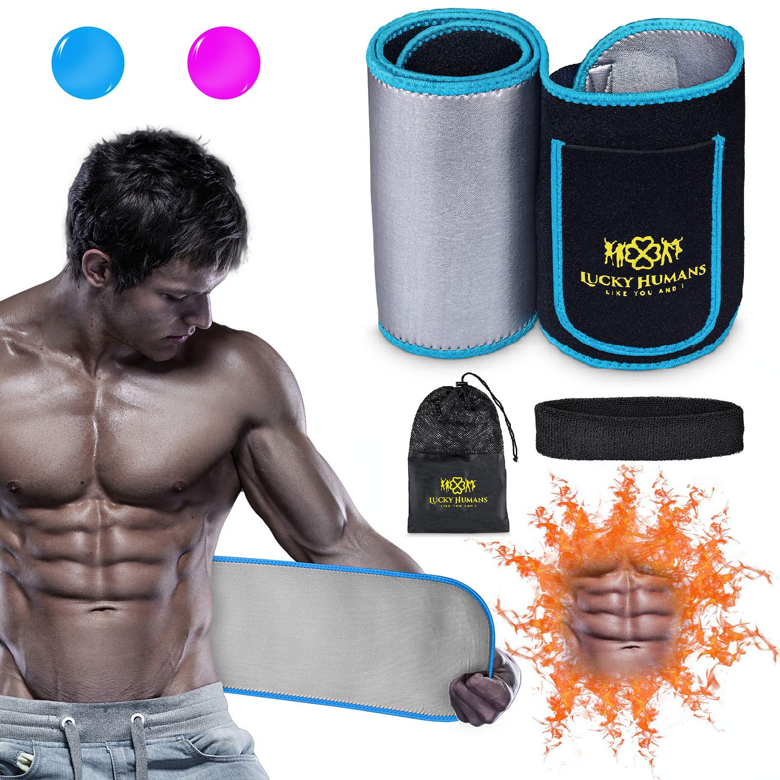 Lucky Humans 2021 waist trainer, sweat belt for women and men, postnatal sauna belt, fitness belt, sweat belt, abdominal belt, abdominal belt, abdominal belt, sweat belt Blue