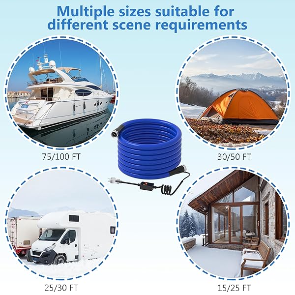 KORVOS 50FT RV HEATED DRINKING WATER HOSE, LEAD-FREE,BPA CLEAN AND SAFE HEATING WATER HOSE, HEATED HOSE WITH INSULATION SPONGE ANTI-FREEZE AND LEAK-PROOF, HEATER GARDEN HOSE SUITABLE FOR RV&CAMPING