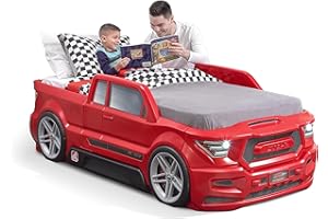 Step2 Turbocharged Twin Size Truck Car Bed, Car Bed for Boys & Girls, Working Headlights & Built-In Storage, Made of Durable Plastic, For Toddlers 3+ Years Old, Vibrant Red