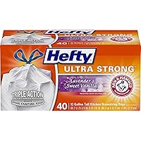 Hefty Ultra Strong Tall Kitchen Trash Bags, Lavender & Sweet Vanilla Scent, 13 Gallon, 40 Count