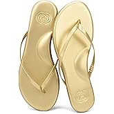 INMINPIN Flat Flip Flops with Arch Support for Women - Memory Foam Flats Summer Sandals 2025 - Ultra Comfort Vegan Leather Thong Sandals Summer Beach Slide