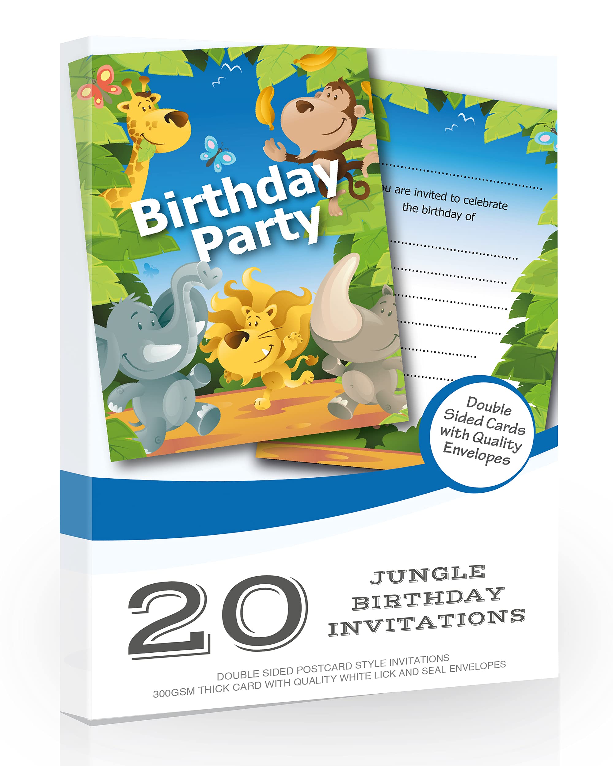 Olivia Samuel 20 x Jungle Themed Animal Birthday Party Invitations from Ready to Write with Envelopes
