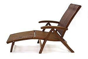Outdoor Interiors VC7080 Eucalyptus Venetian 5 Position Steamer/Lounger with Ottoman