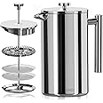 KICHLY 34 OZ French Press, Stainless Steel Double Walled Insulated Coffee Press with Refined Filters, Espresso and Tea Maker