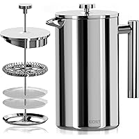 KICHLY 34 OZ French Press, Stainless Steel Double Walled Insulated Coffee Press with Refined Filters, Espresso and Tea Maker