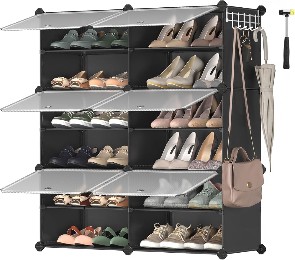SONGMICS Interlocking Shoe Rack 6-Slot Modular Storage Cabinet with Doors