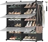SONGMICS Interlocking Shoe Rack 6-Slot Modular Storage Cabinet with Doors