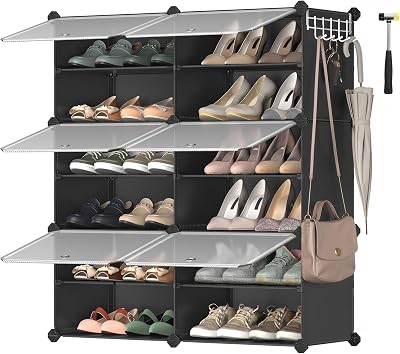 SONGMICS Interlocking Shoe Rack 6-Slot Modular Storage Cabinet with Doors
