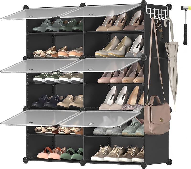 SONGMICS Interlocking Shoe Rack 6-Slot Modular Storage Cabinet with Doors
