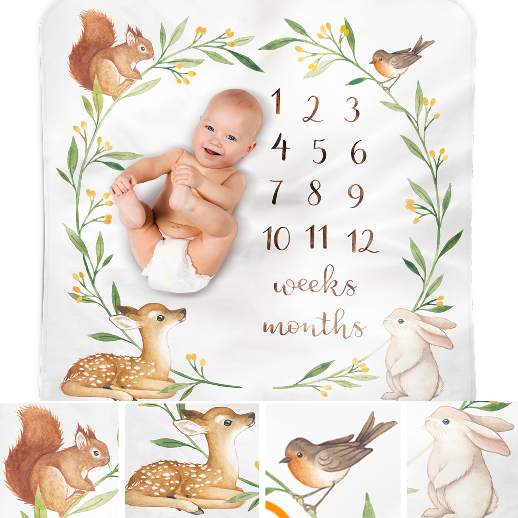 Baby Monthly Milestone Blanket, Soft Woodland Photo Blanket for Baby Boy & Baby Girl, Nursery Bed Blanket, Newborn Essentials, Baby Registry Must Haves