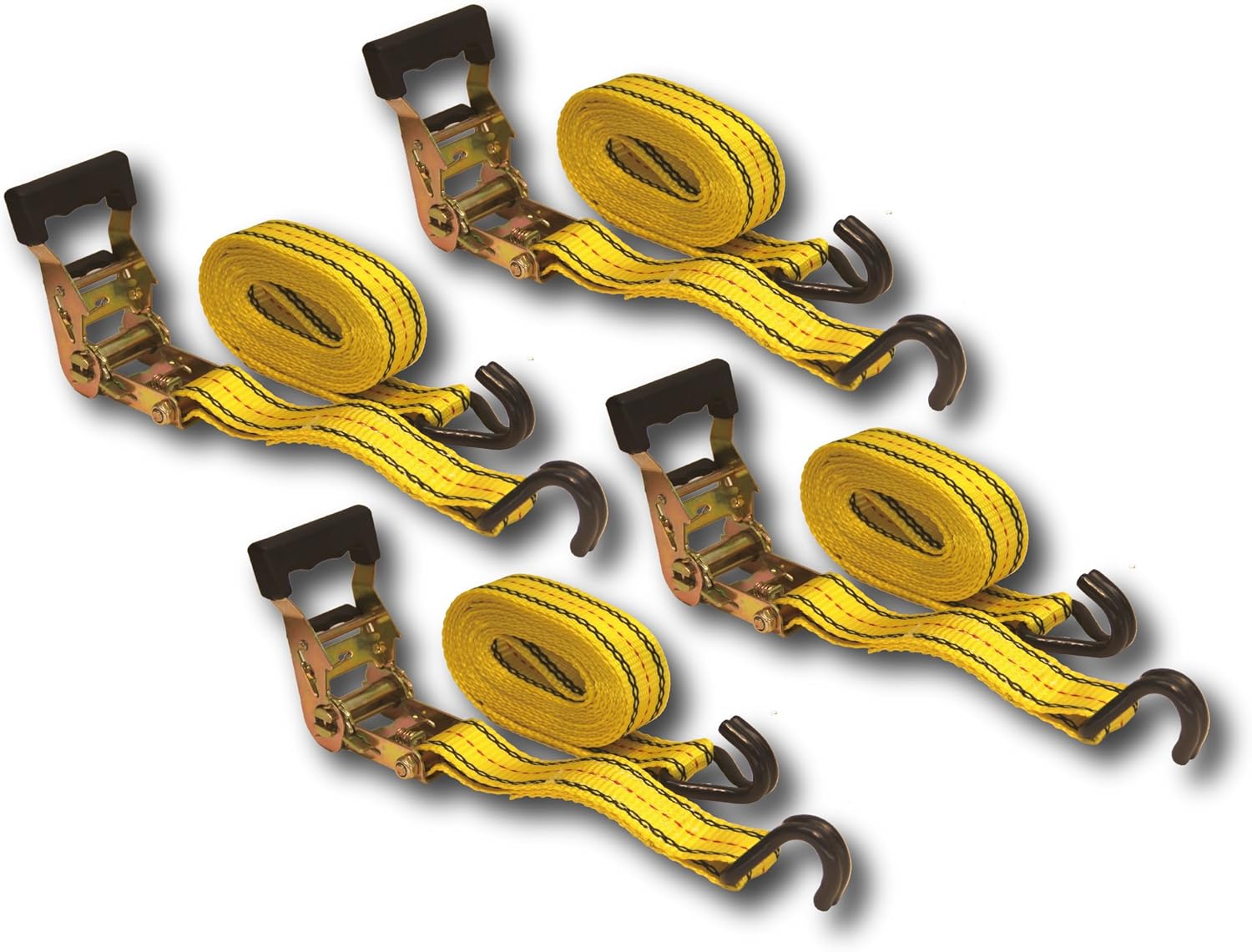 HFS 4pcs 1-1/2 x 15 ft Heavy Duty Ratchet Cargo Tie Down Straps 3000 lbs Dual J-Hooks - - 
