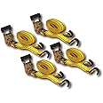 HFS(R) 4PC 1-1/2" x 15 ft Heavy Duty Ratchet Cargo Tie Down Straps 3000lbs Dual J-Hooks (Yellow)