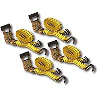 HFS(R) 4PC 1-1/2" x 15 ft Heavy Duty Ratchet Cargo Tie Down Straps 3000lbs Dual J-Hooks (Yellow)
