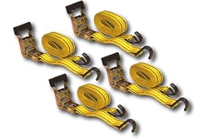 HFS(R) 4PC 1-1/2" x 15 ft Heavy Duty Ratchet Cargo Tie Down Straps 3000lbs Dual J-Hooks (Yellow)