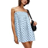 AIHUKOCY Women Polka Dot Sleeveless Square Neck Backless Spaghetti Strap Smocked Flowy Ruched Sexy Mini Cami Dress