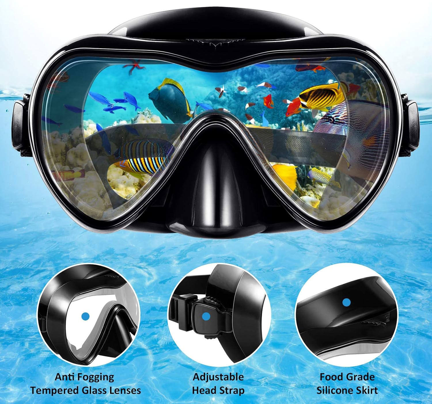 ZMteam Snorkel Set Snorkeling Gear Adults, Dry Top Diving Masks and Snorkel for Man Women, Easy-Breath Scuba Gear with Anti-Leak Anti-Fog Tempered Panoramic Glass for Diving, Swimming Black : Sports & Outdoors