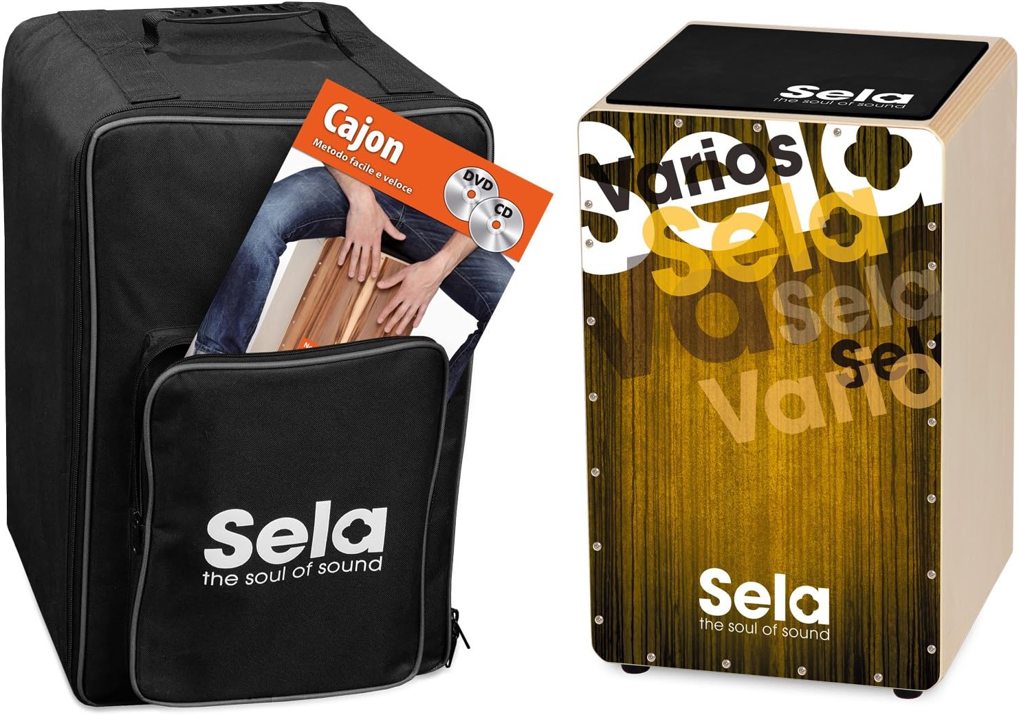 Sela SE 144 IT Varios Gold Cajon Set including backpack, cajon pad, Italian cajon method, CD and DVD