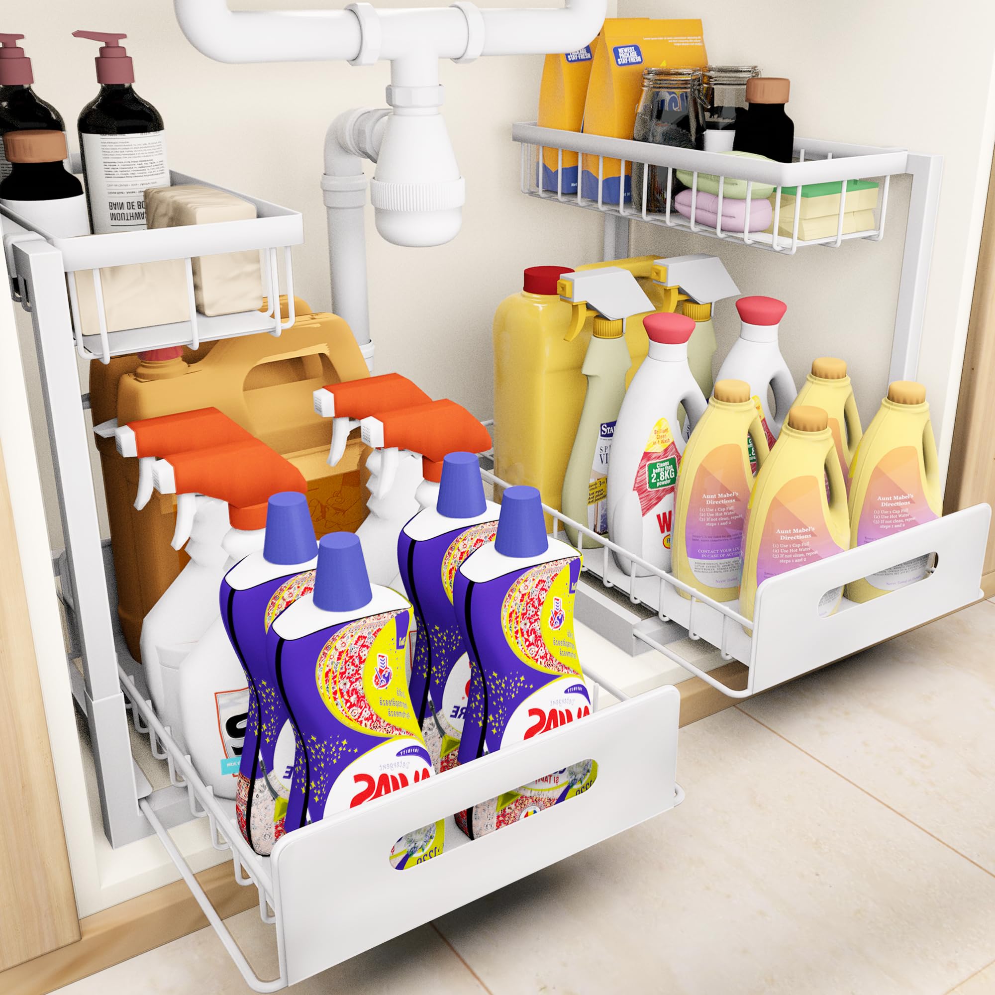 Photo 1 of VUSIGN Under Sink Organizer, 2 Tier Pull Out Bathroom Cabinet Organizer, Under Kitchen Sink Organizers and Storage, Under Sink Shelf,2 Pack, White