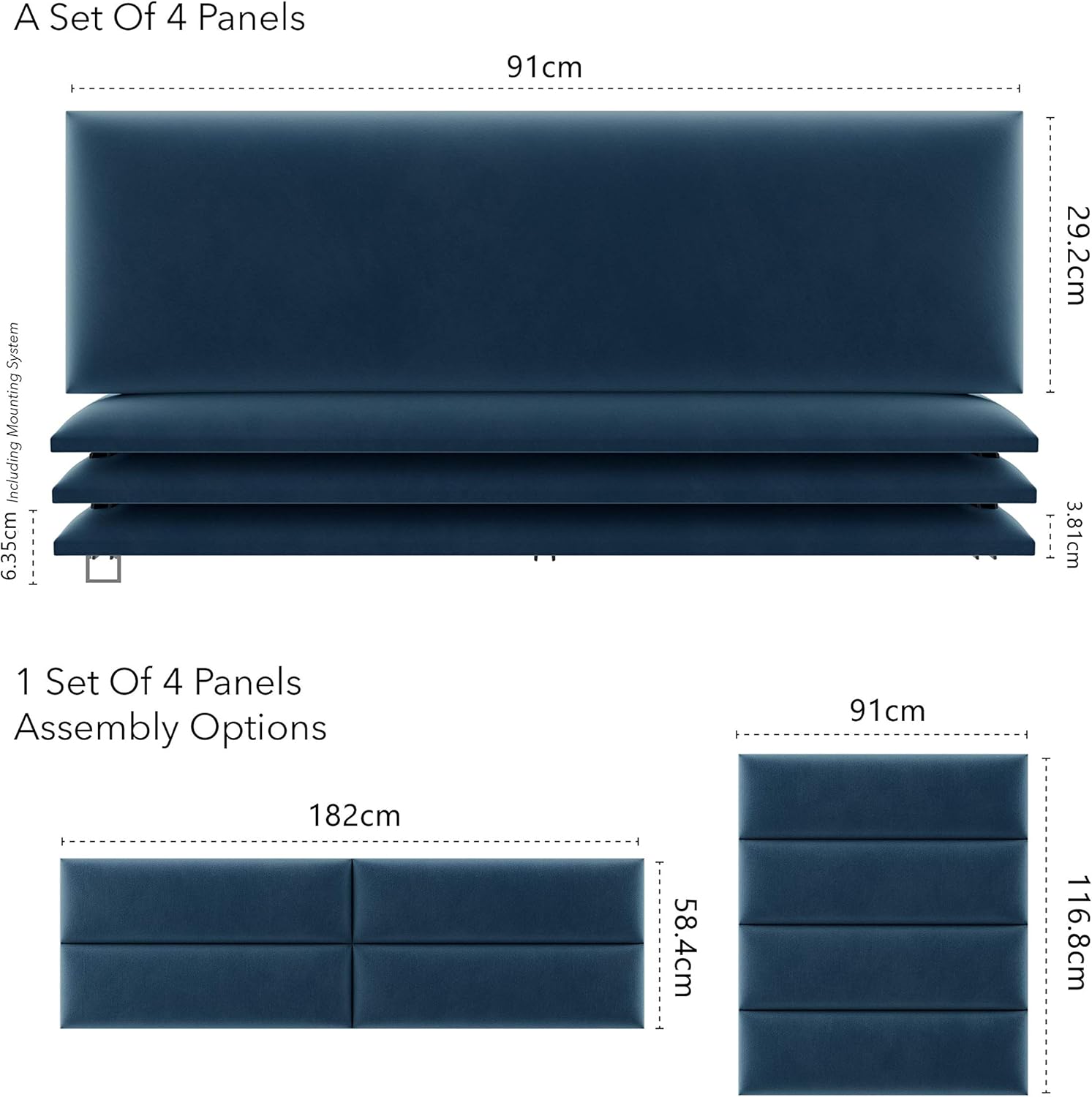 VANT Upholstered Accent Wall Panels - Packs of 4 - Easy to Install - Twin-King Size Headboard (91cm Wide, Plush Velvet Peacock Blue) - Image 4
