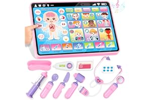 BainGesk Doctor Kit for Girls 1 Years Old, Doctor Tablet with Music & Sound, Pretend Play Doctor Set with Stethoscope, Doctor Dress Up Gifts for Kids Toddlers Ages 1, 2, 3 Years Old